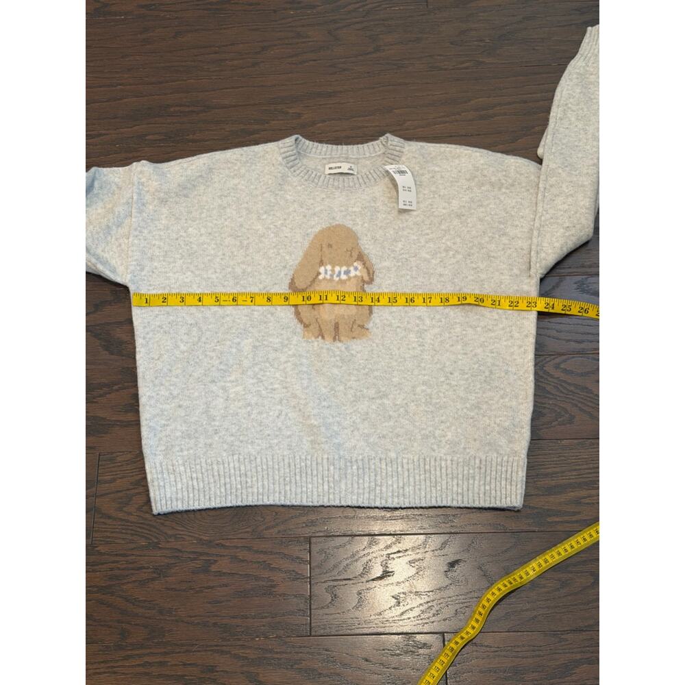 Hollister Bunny Graphic Sweater Light Gray Soft Knit Pullover Size Medium NWT - Picture 5 of 8